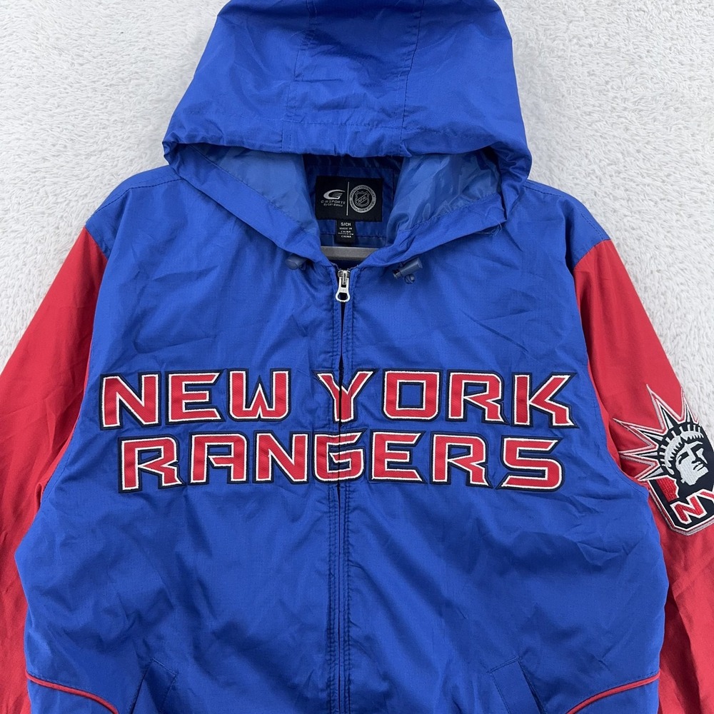 New York Rangers Hooded Bomber Jacket Mens Small NHL Hockey G III Coat Blue Red